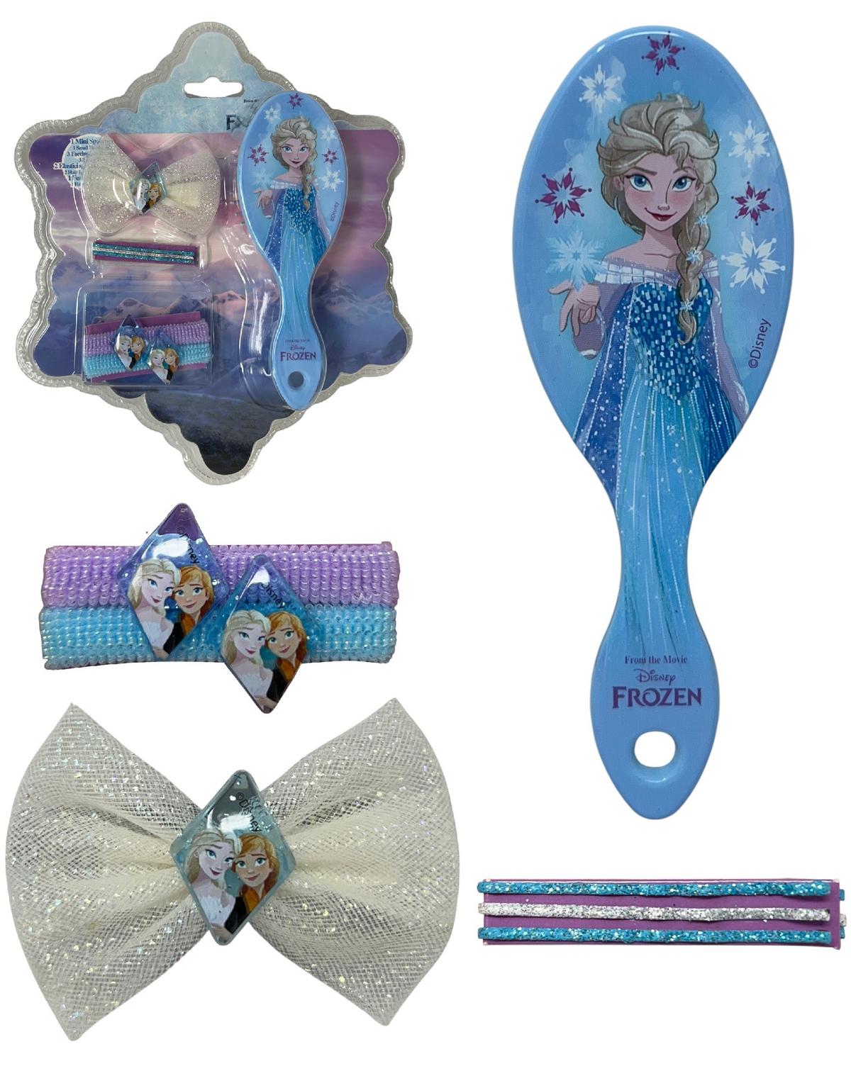 Set Accessori per Capelli Frozen DISNEY 7 Pezzi Mini Spazzola Forcine Elastici Fermaglio - D05376mc
