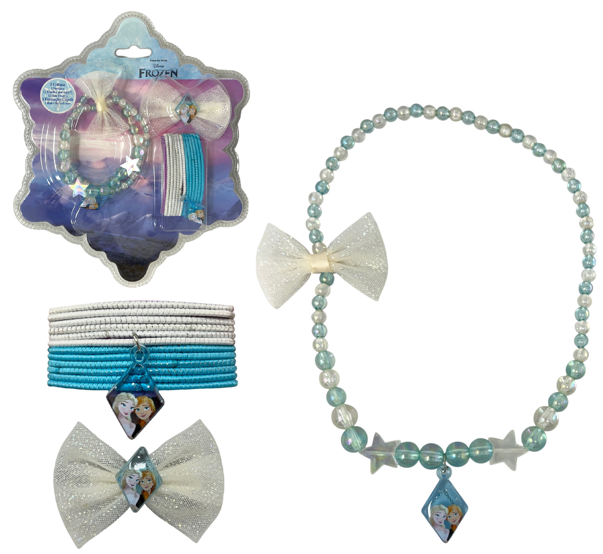 Set Accessori Capelli e Collana Frozen DISNEY 14 Pezzi Elastici Fermaglio - D05377mc