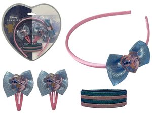 Set Accessori per Capelli Stitch e Angel DISNEY 7 Pezzi Cerchietto Clic Clac Elastici - D06575mc