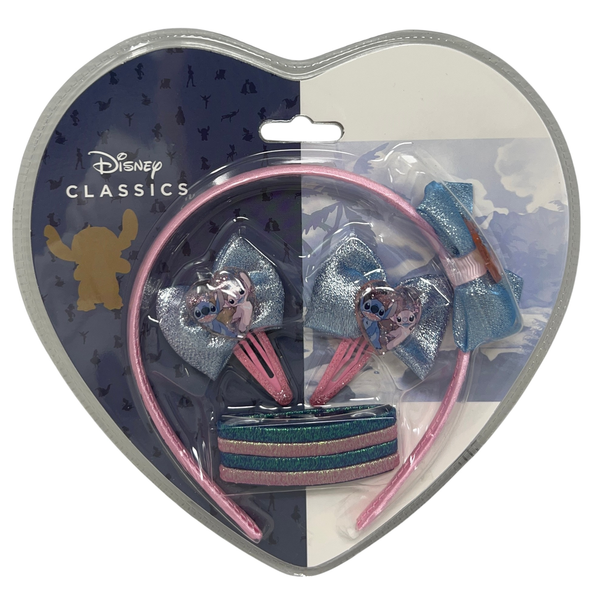 Set Accessori per Capelli Stitch e Angel DISNEY 7 Pezzi Cerchietto Clic Clac Elastici - D06575mc
