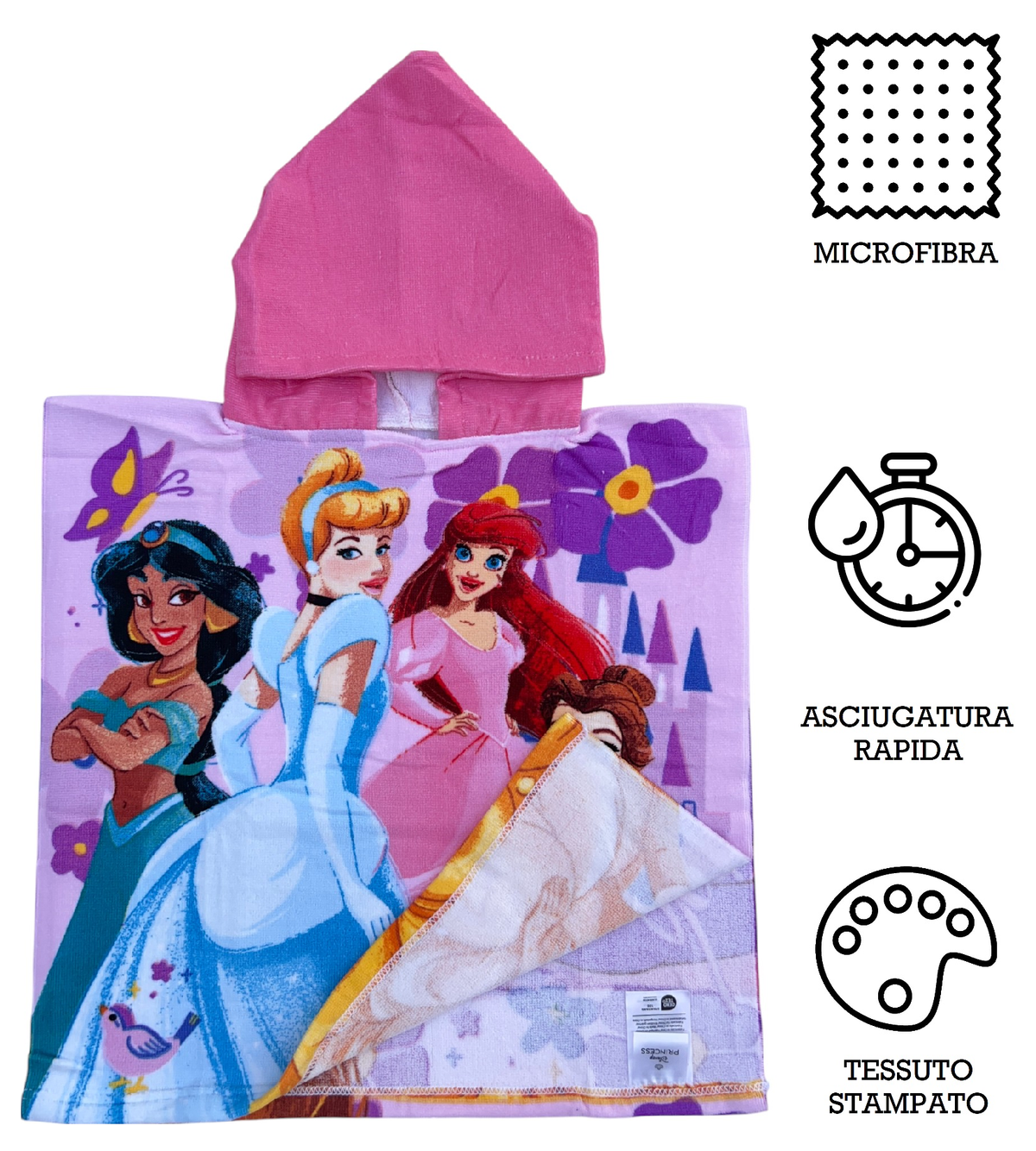Poncho Mare Principesse DISNEY 100 X 50 CM Accappatoio per Bambini 100% Pl - Pri36-5097