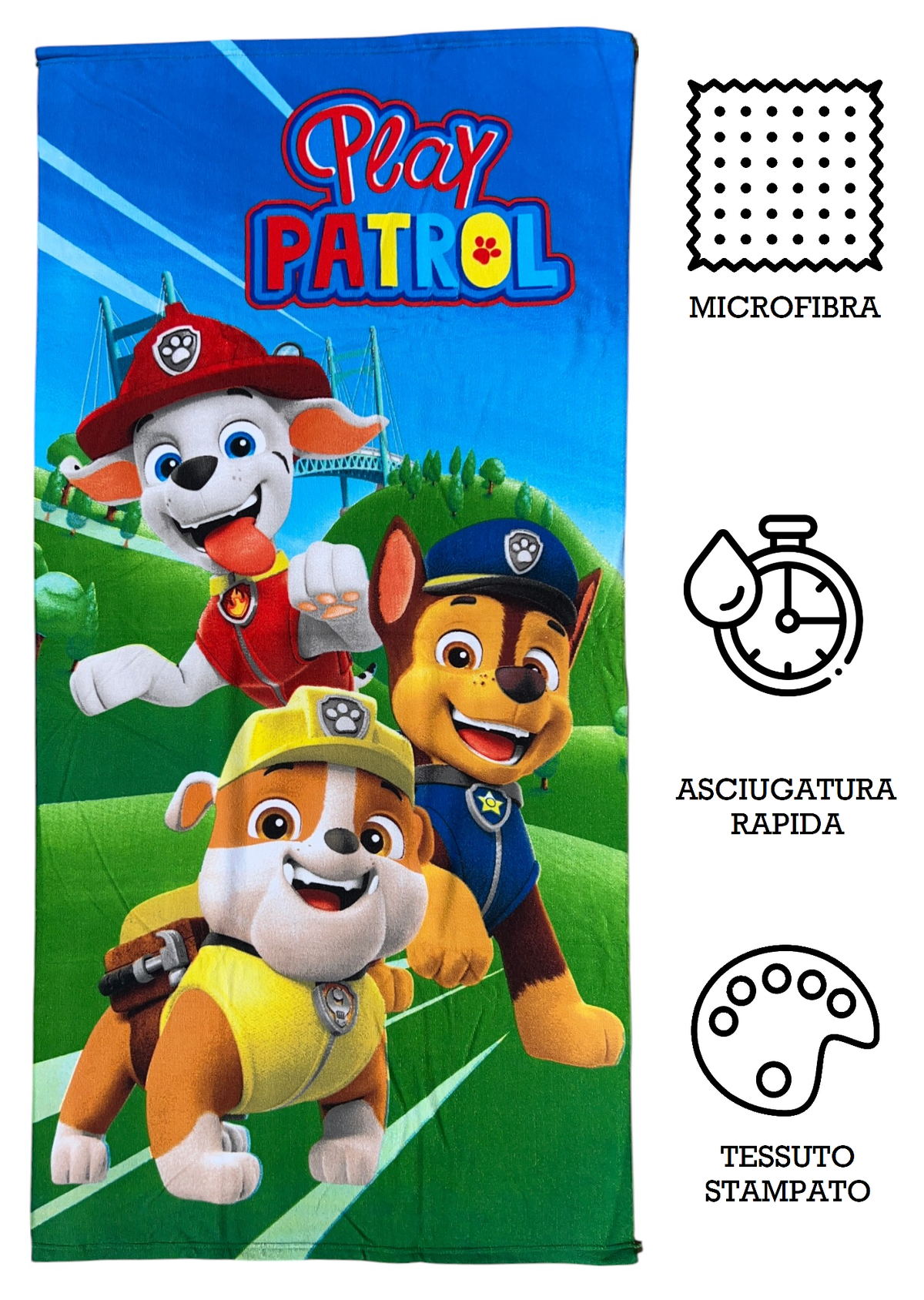 Telo Mare Paw Patrol Asciugamano per Bambini in Microfibra CM 140x70 - Paw24-1019