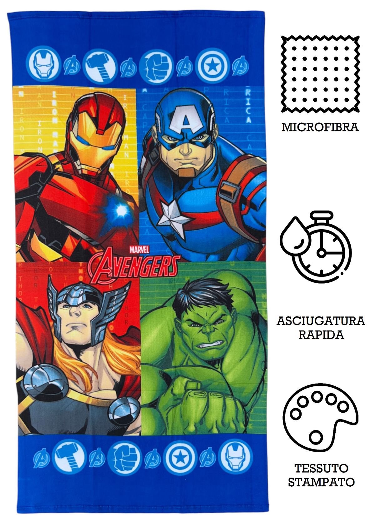 Telo Mare Avengers MARVEL Asciugamano per Bambini in Microfibra CM 140x70 - Ave36-5000