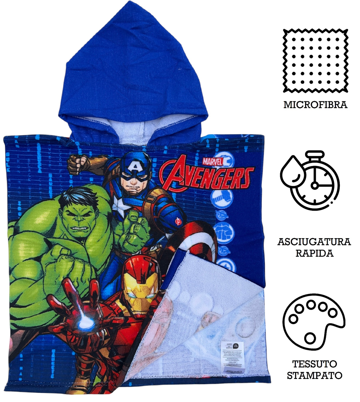 Poncho Mare Avengers MARVEL 100 X 50 CM Accappatoio per Bambini 100% Pl - Ave36-5073