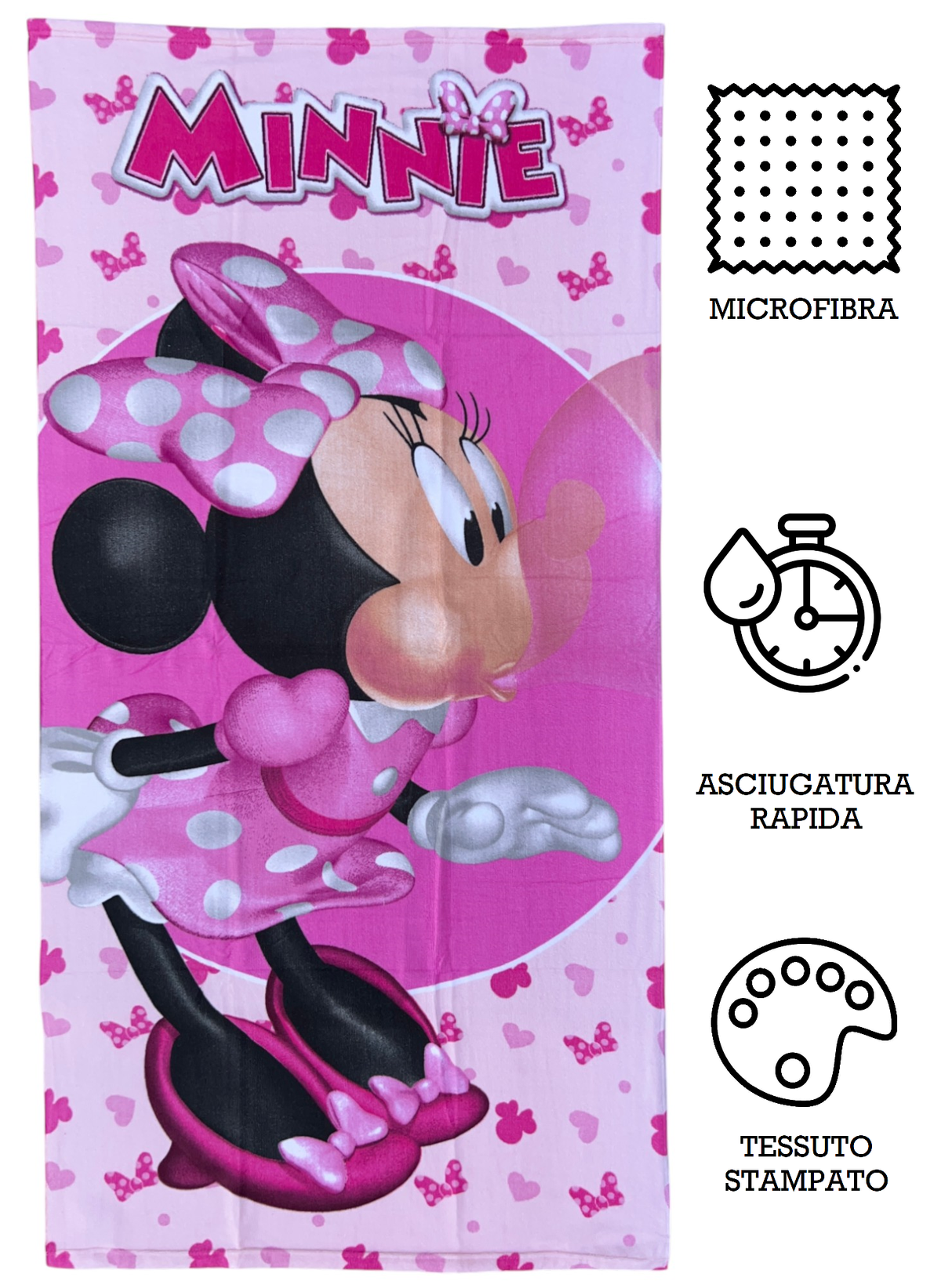 Telo Mare Minnie DISNEY Asciugamano per Bambini in Microfibra CM 140x70 - Min36-5051