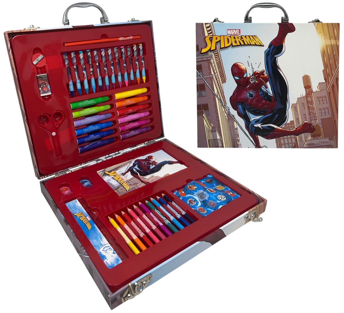 Valigetta 55 Pezzi Spiderman MARVEL Scatola Colori Cancelleria Stickers per Bambini - 1847