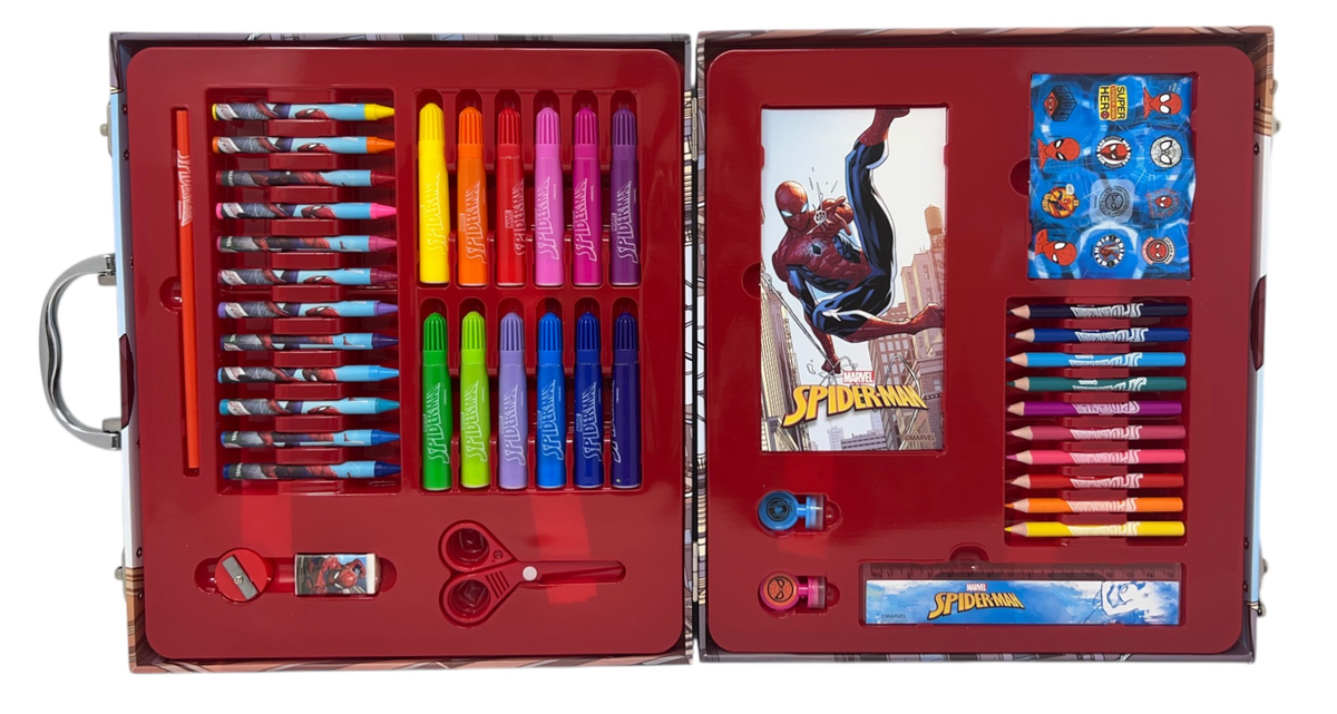 Valigetta 55 Pezzi Spiderman MARVEL Scatola Colori Cancelleria Stickers per Bambini - 1847
