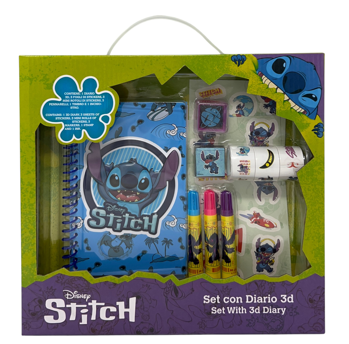 Agenda con Accessori Stitch DISNEY Set Cancelleria 12 Pezzi Diario Stickers Colori - Lst1054