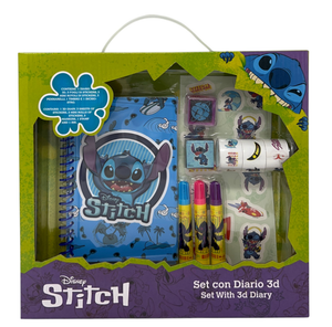 Agenda con Accessori Stitch DISNEY Set Cancelleria 12 Pezzi Diario Stickers Colori - Lst1054