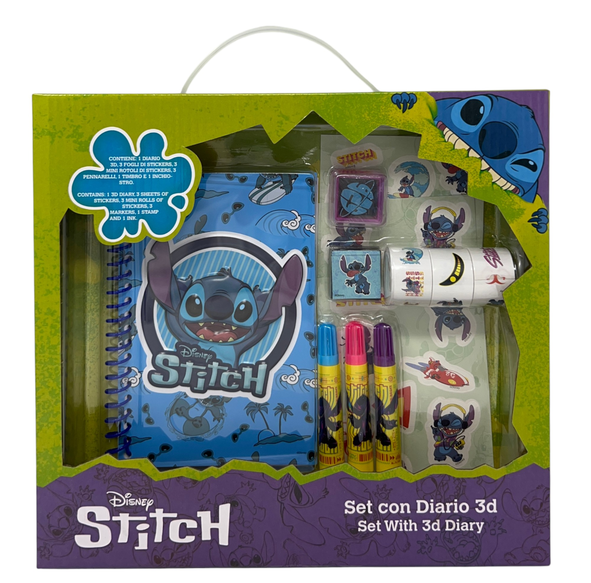 Agenda con Accessori Stitch DISNEY Set Cancelleria 12 Pezzi Diario Stickers Colori - Lst1054