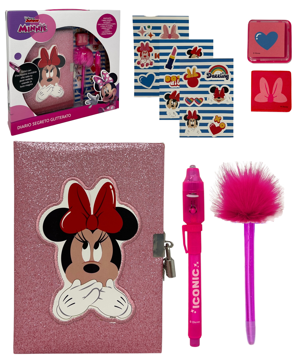 Diario Segreto Glitter Minnie DISNEY con Penna Magica e Accessori con Confezione - Min0824