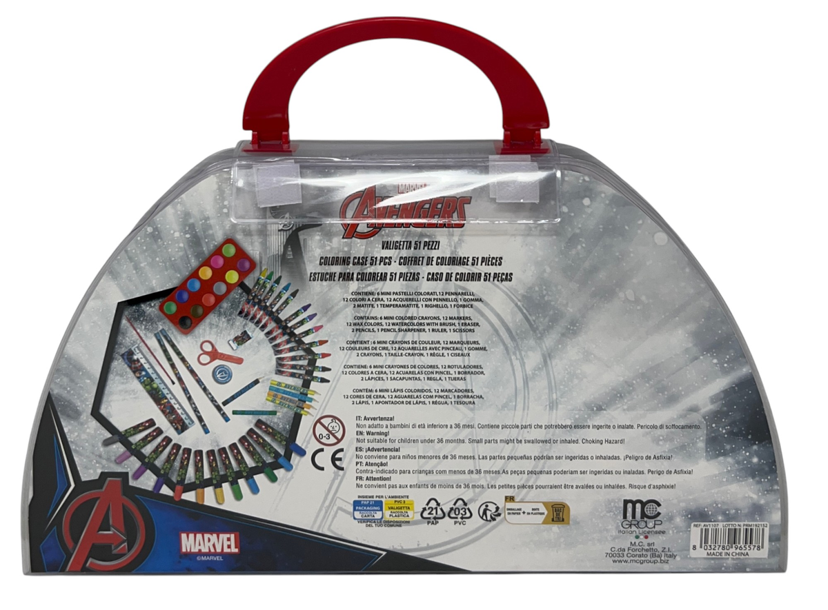 Valigetta Colori Avengers MARVEL Set Cancelleria 51 Pezzi per Bambini - Av1107