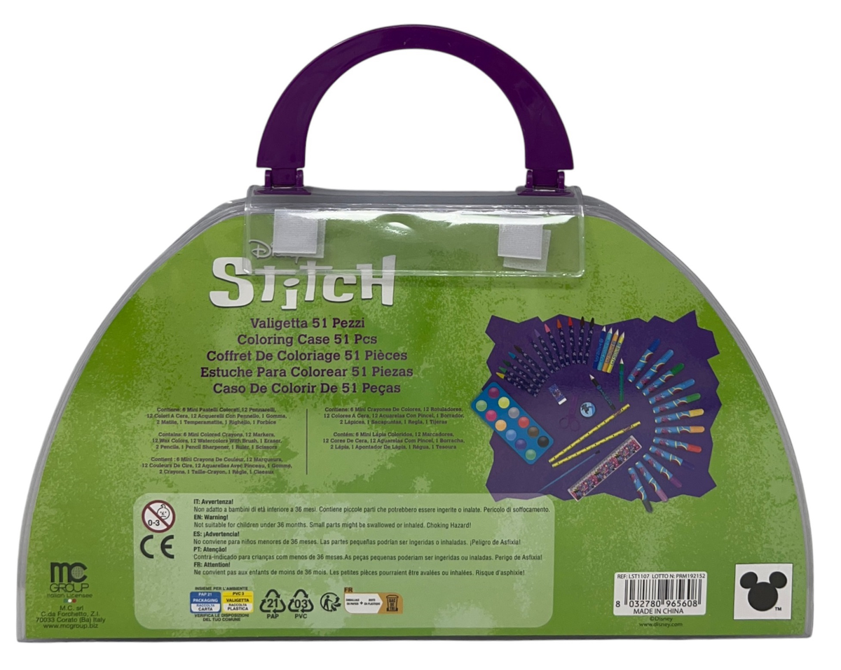 Valigetta Colori Stitch DISNEY Set Cancelleria 51 Pezzi per Bambini - Lst1107