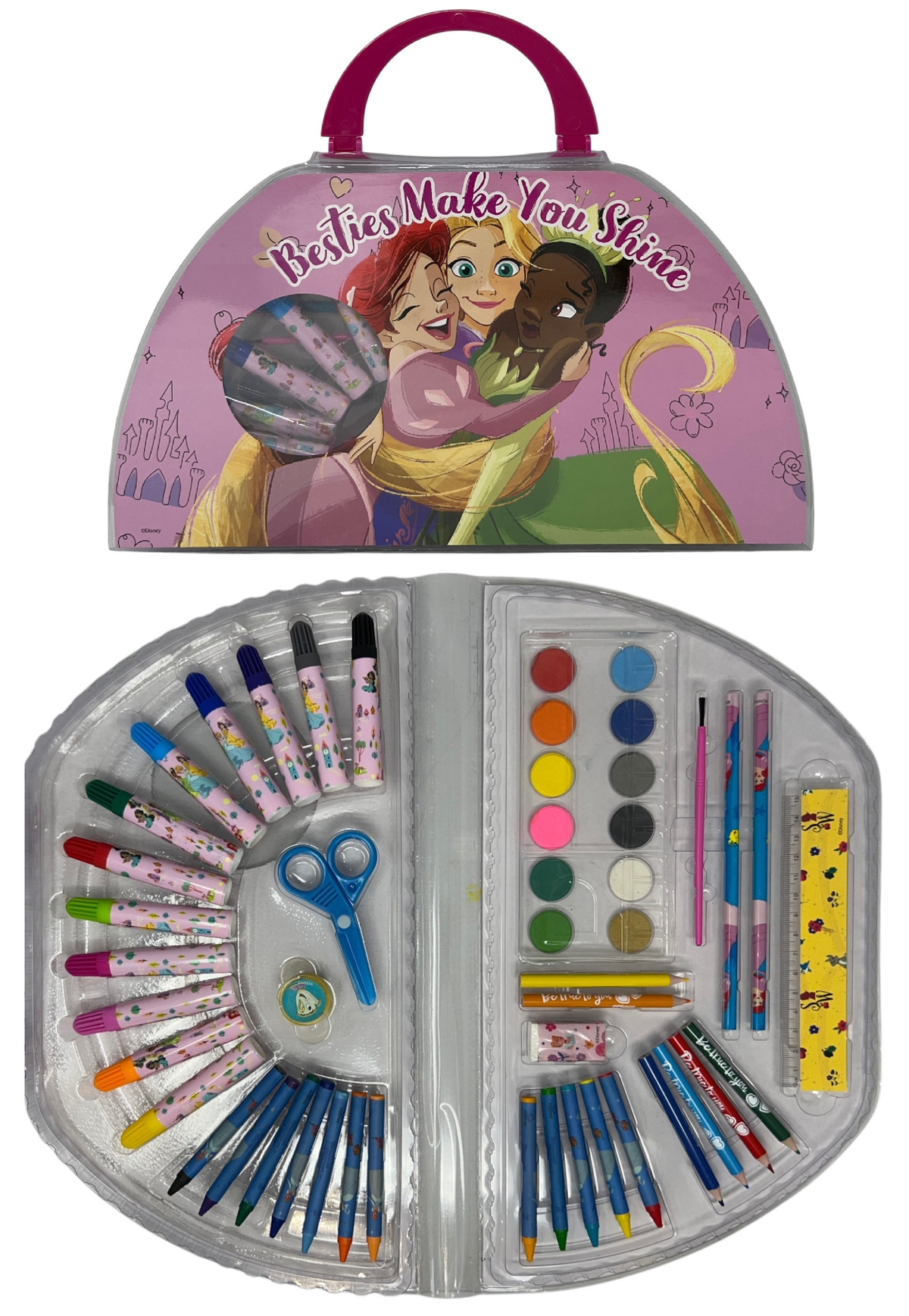 Valigetta Colori Principesse DISNEY Set Cancelleria 51 Pezzi per Bambini - Pr1107