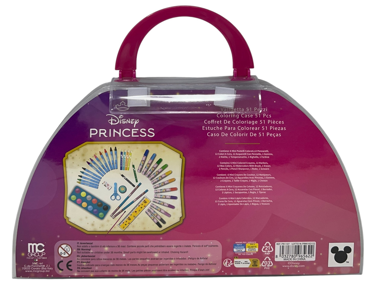 Valigetta Colori Principesse DISNEY Set Cancelleria 51 Pezzi per Bambini - Pr1107