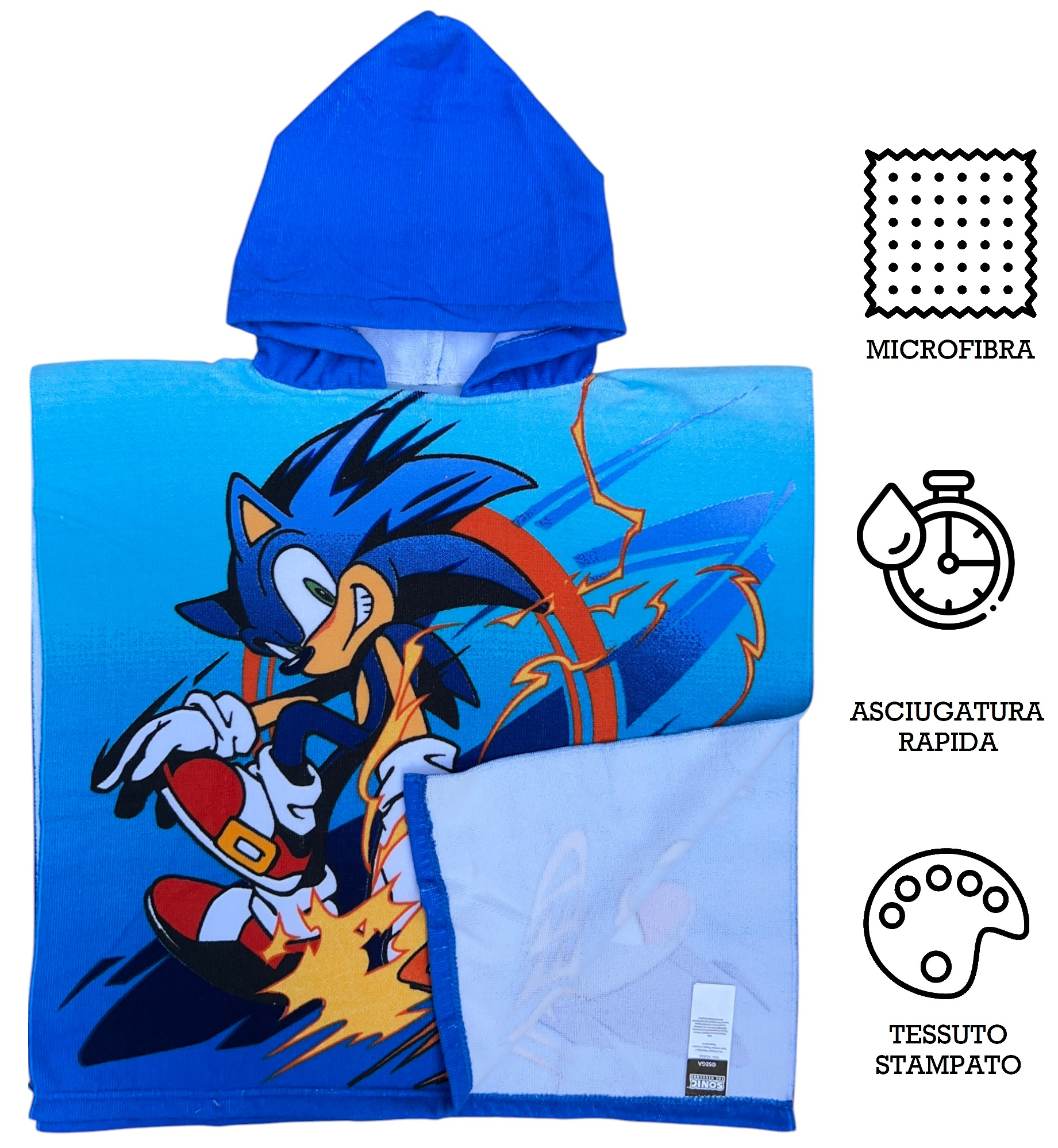 Poncho Mare Sonic 110 X 55 CM Accappatoio per Bambini Microfibra - Ye18283