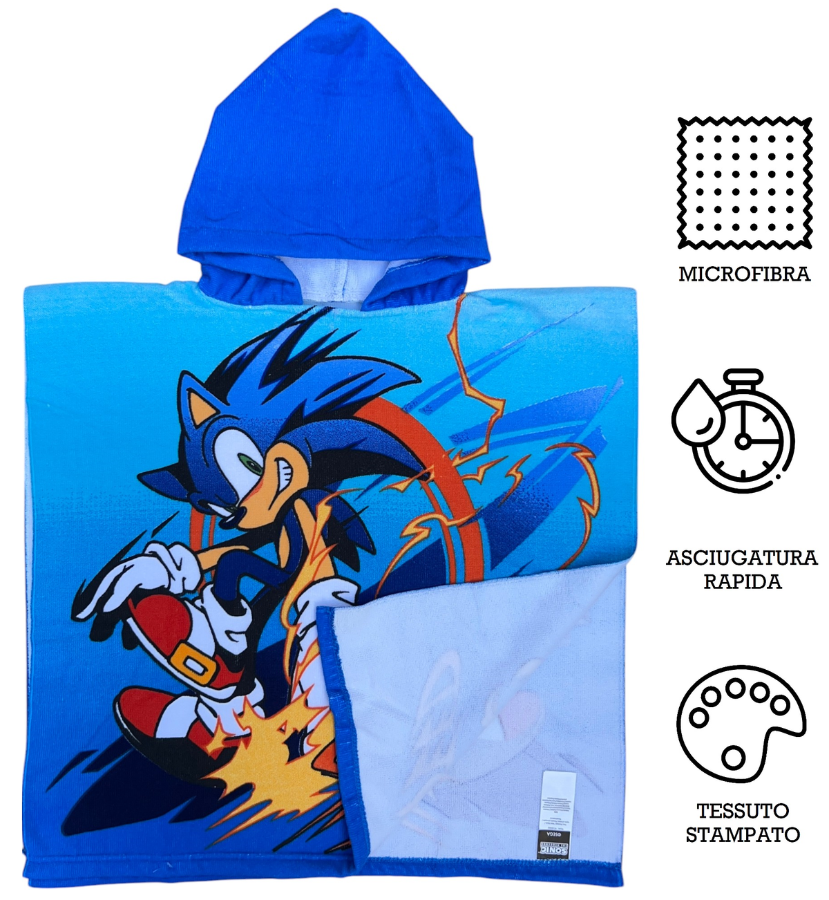 Poncho Mare Sonic 110 X 55 CM Accappatoio per Bambini Microfibra - Ye18283