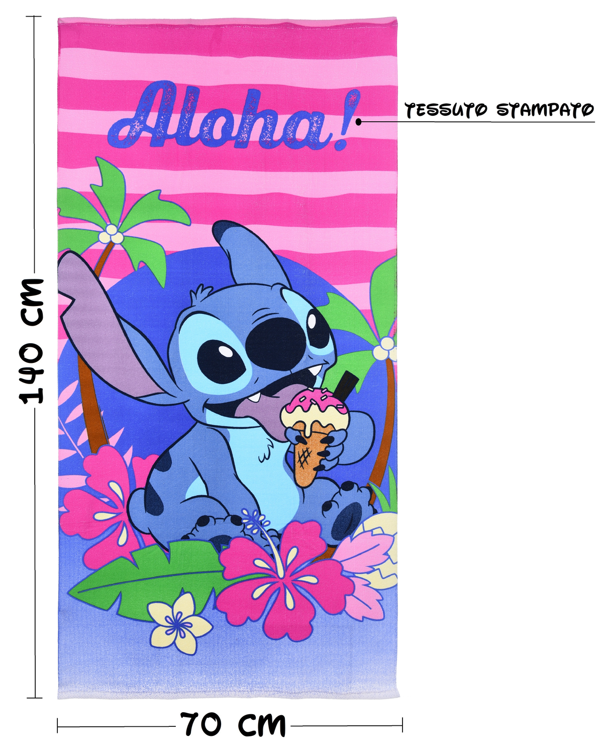 Telo Mare Stitch DISNEY Asciugamano per Bambini in Microfibra CM 140x70 - Ye18189