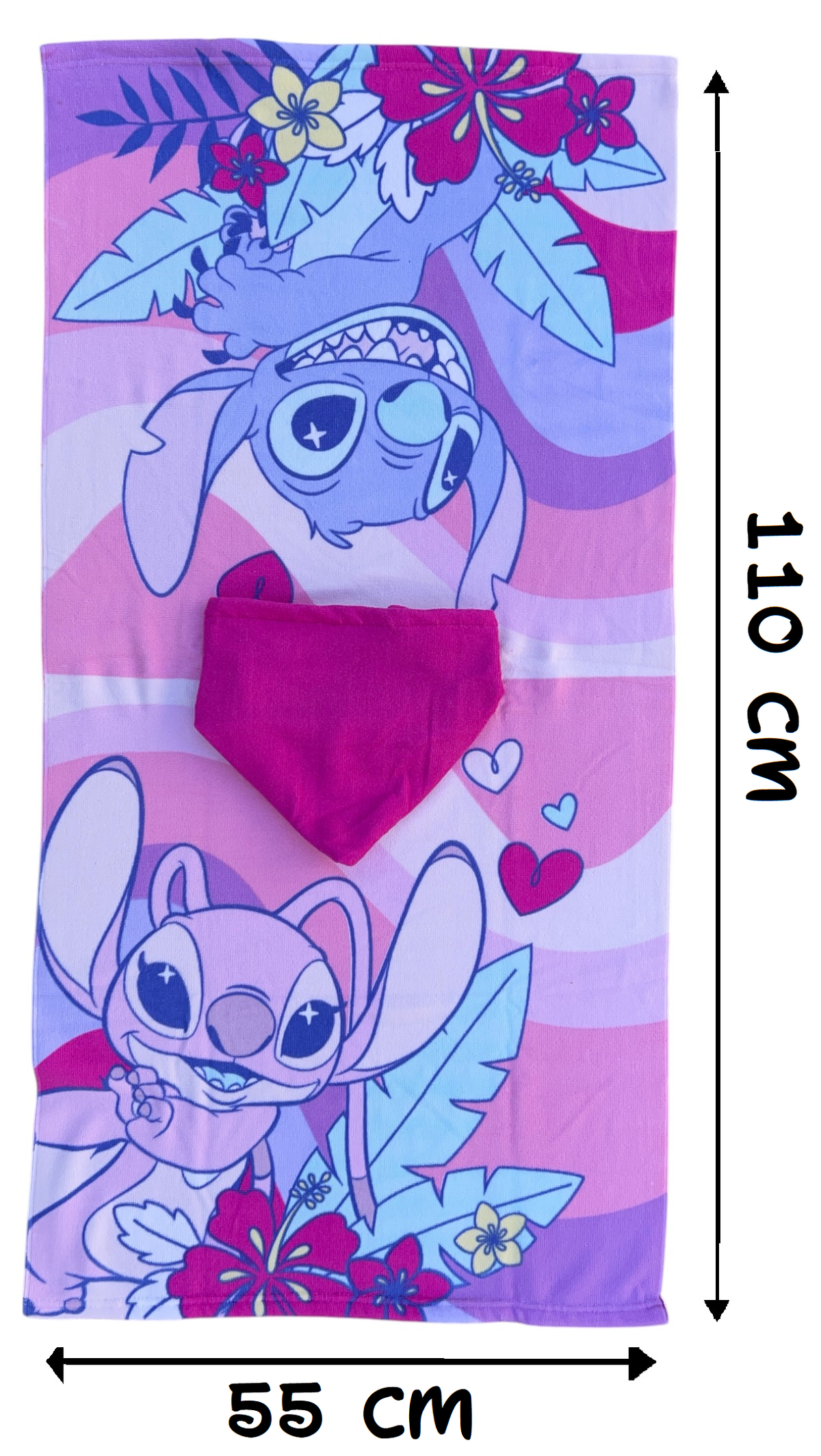 Poncho Mare Stitch e Angel DISNEY 110 X 55 CM Accappatoio per Bambini Microfibra - Ye18064