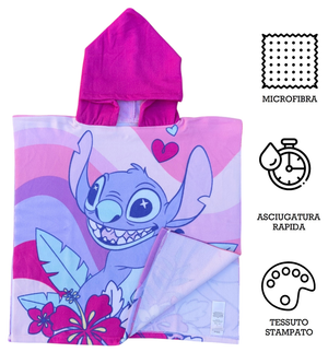 Poncho Mare Stitch e Angel DISNEY 110 X 55 CM Accappatoio per Bambini Microfibra - Ye18064