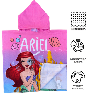 Poncho Mare Ariel DISNEY 110 X 55 CM Accappatoio per Bambini Microfibra - Ye18251