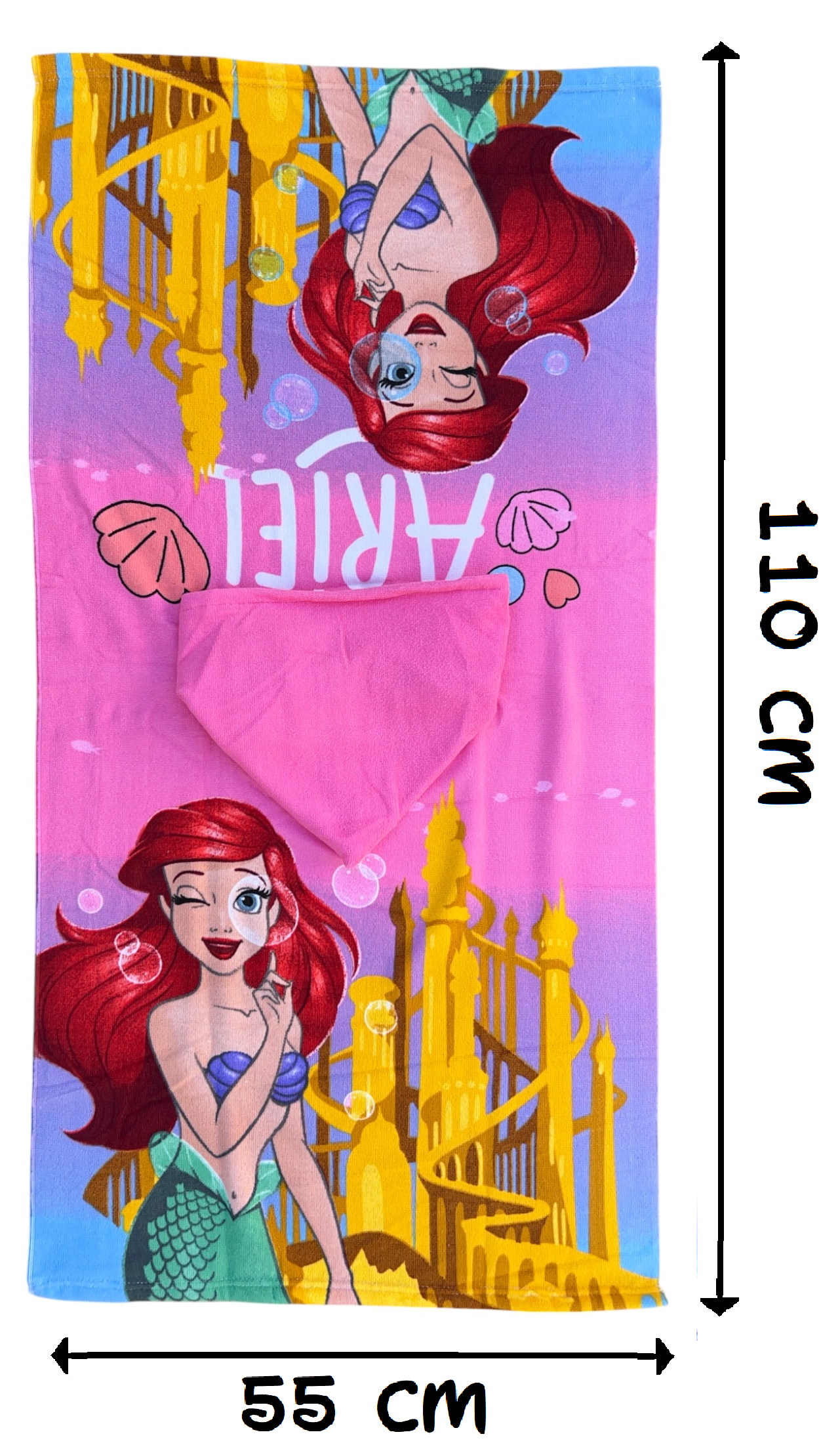 Poncho Mare Ariel DISNEY 110 X 55 CM Accappatoio per Bambini Microfibra - Ye18251