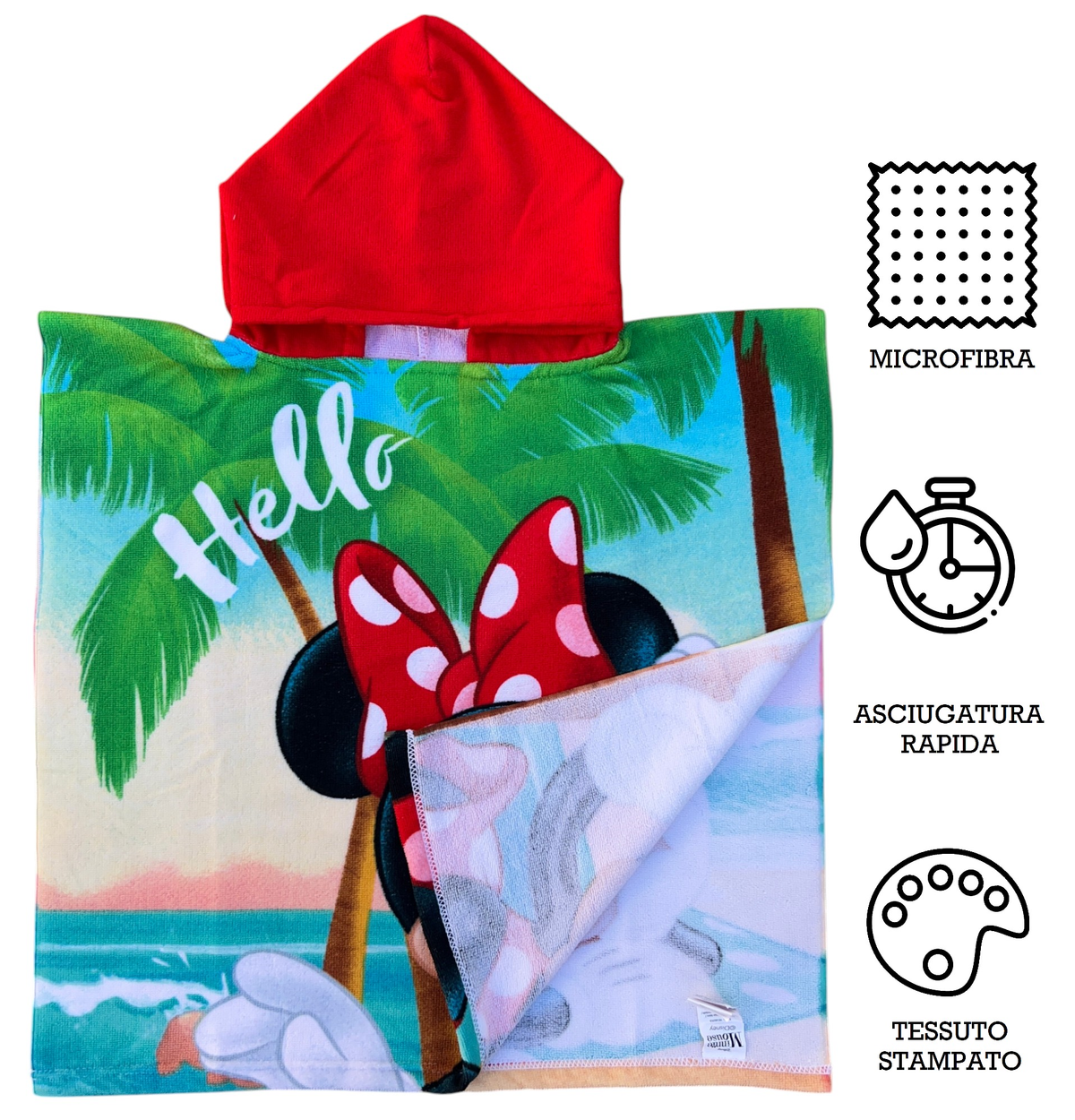 Poncho Mare Minnie DISNEY 110 X 55 CM Accappatoio per Bambini Microfibra - Ye18253