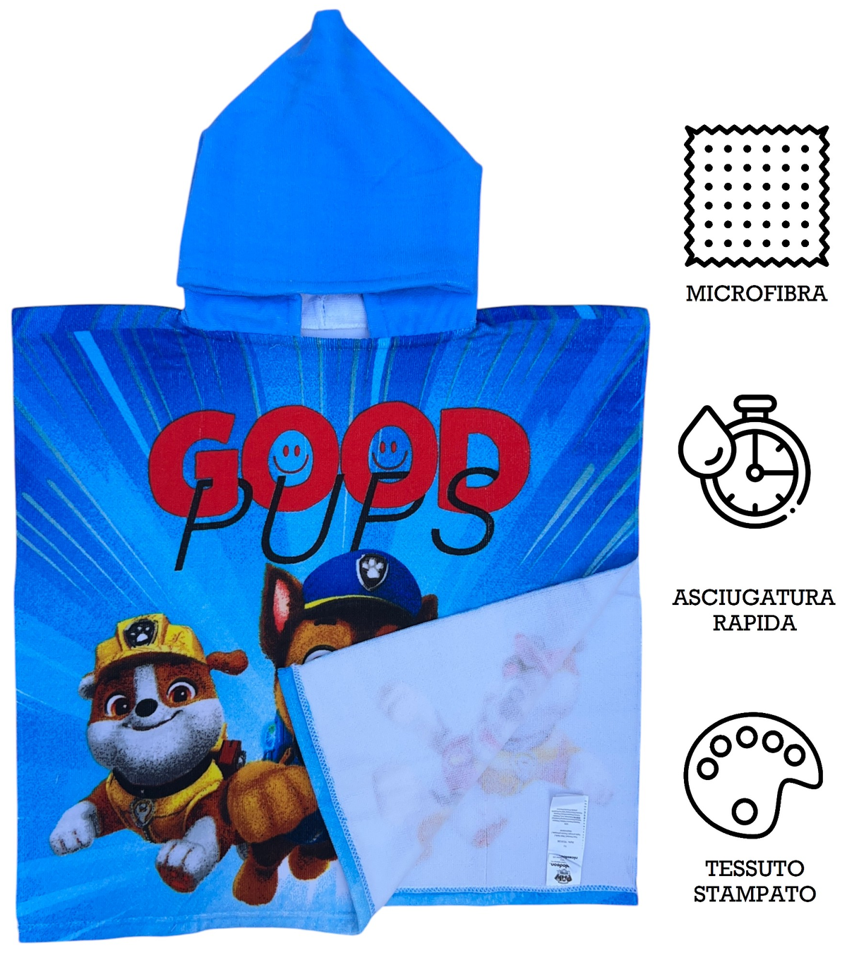 Poncho Mare Paw Patrol 110 X 55 CM Accappatoio per Bambini Microfibra - Ye18106
