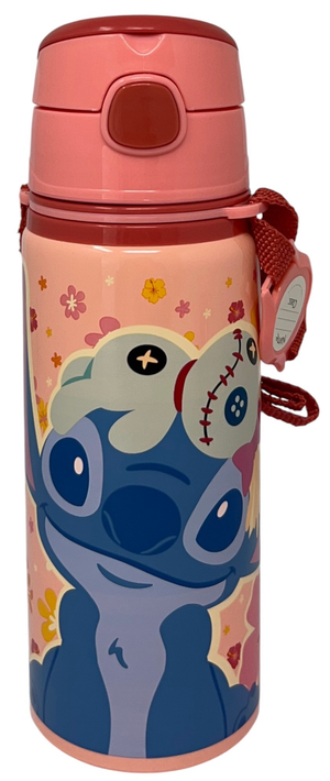Borraccia in Alluminio con Cannuccia Stitch DISNEY 600 Ml Apertura Automatica con Tracolla- St00088