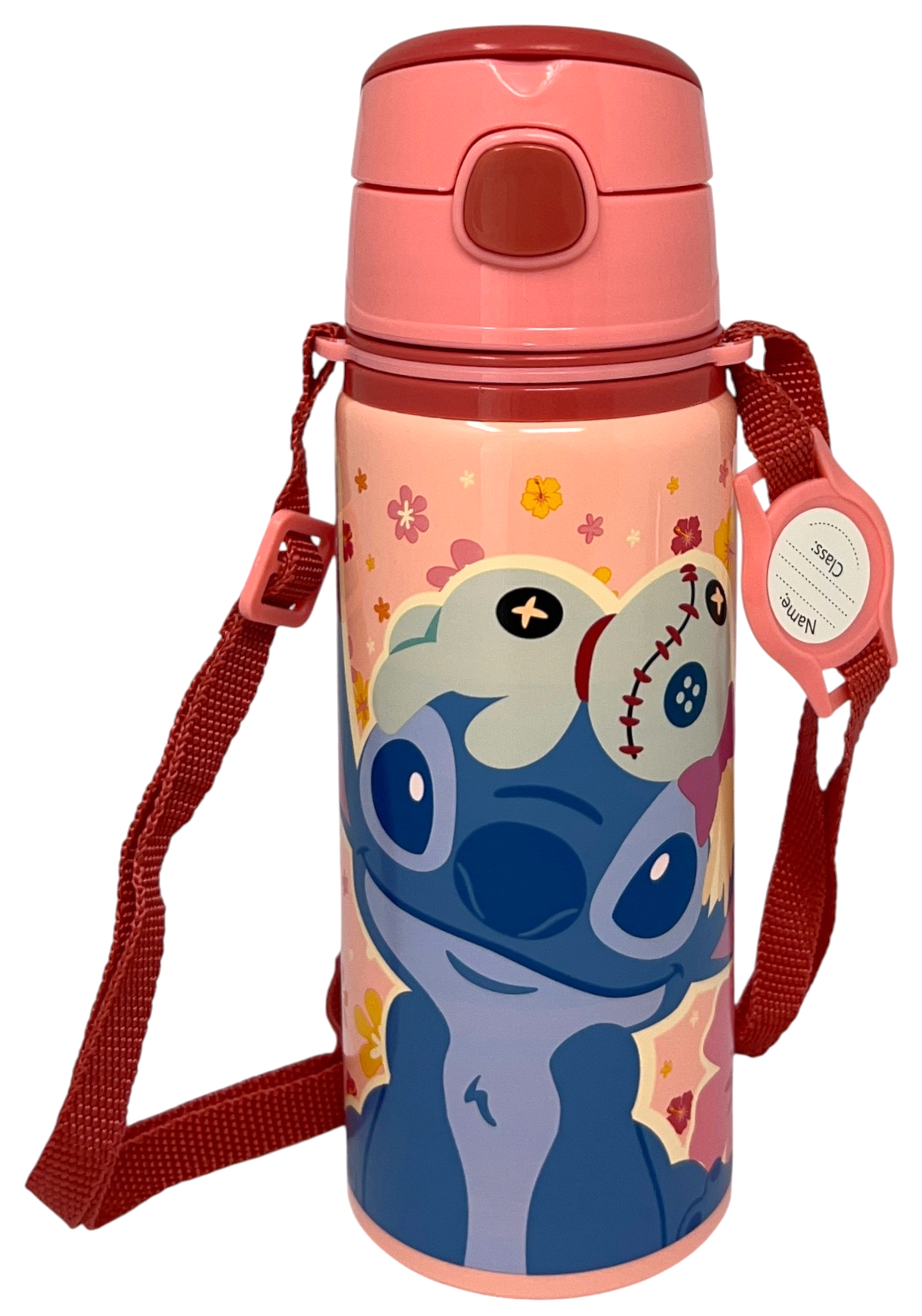 Borraccia in Alluminio con Cannuccia Stitch DISNEY 600 Ml Apertura Automatica con Tracolla- St00088