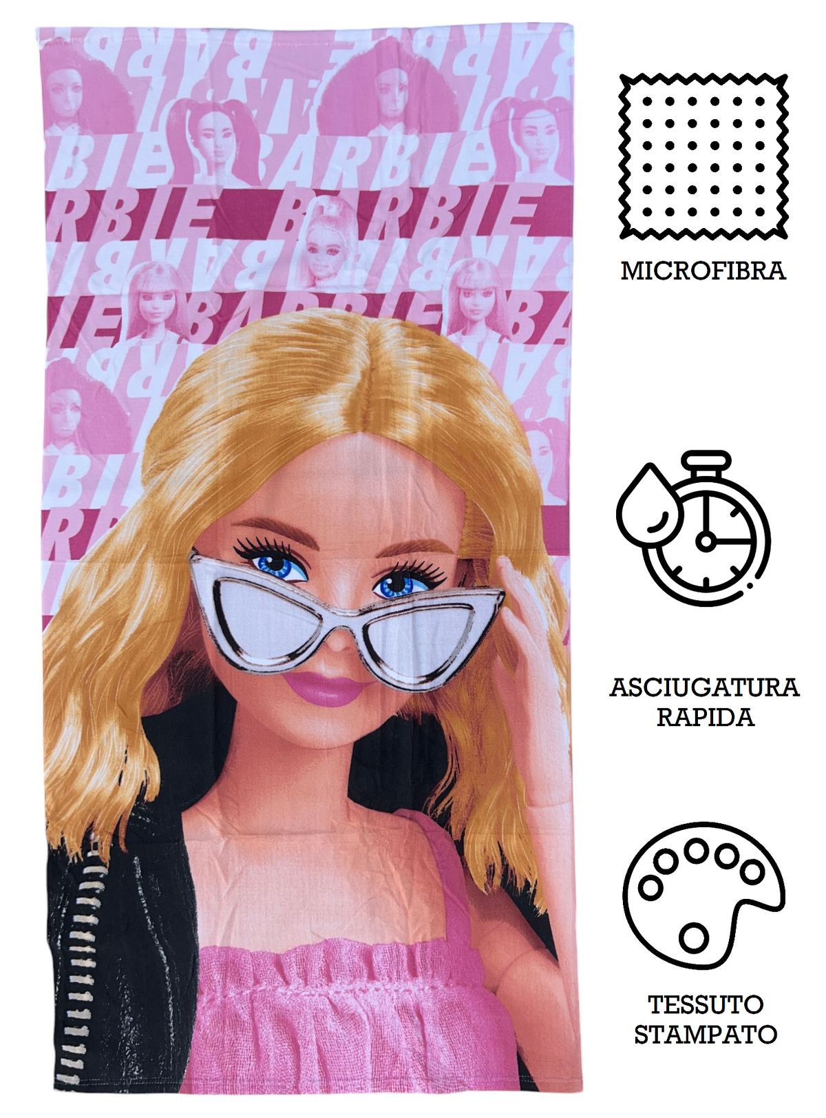 Telo Mare Barbie Asciugamano per Bambini in Microfibra CM 140x70 - Bar36-5036