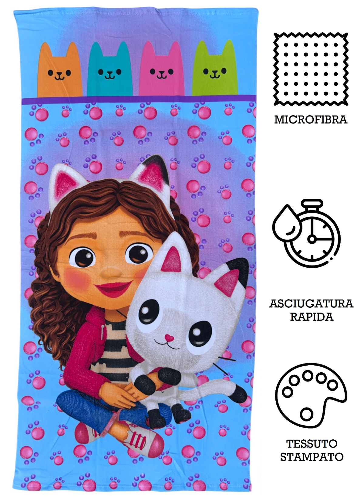 Telo Mare Gabby's Dollhouse Asciugamano per Bambini in Microfibra CM 140x70 - Gab36-5031