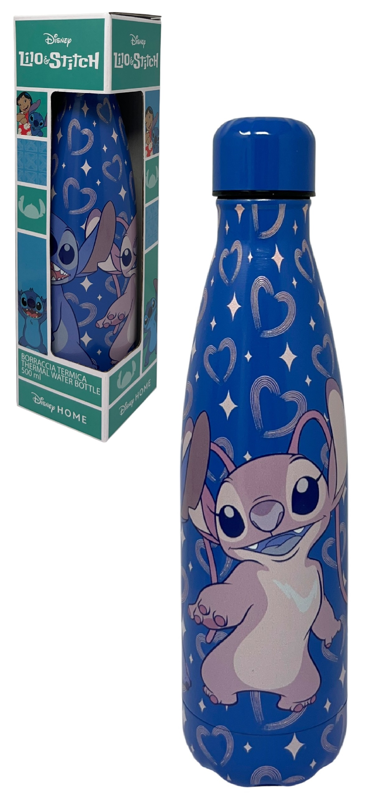 Borraccia Termica Stitch e Angel DISNEY in Acciaio Inox Bottiglia con Tappo Svitabile 500 Ml - D11291te/b