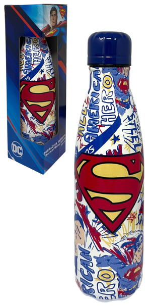Borraccia Termica Superman in Acciaio Inox Bottiglia con Tappo Svitabile 500 Ml - L09098te/b