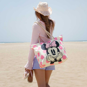 Borsa Mare Minnie Mouse DISNEY Vintage in Tessuto con Manici e Cerniera da Spiaggia - 07036