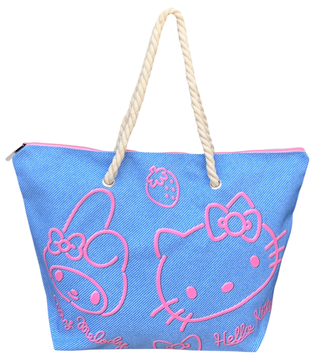 Borsa Mare Hello Kitty e My Melody in Tessuto con Manici e Cerniera da Spiaggia - 08661