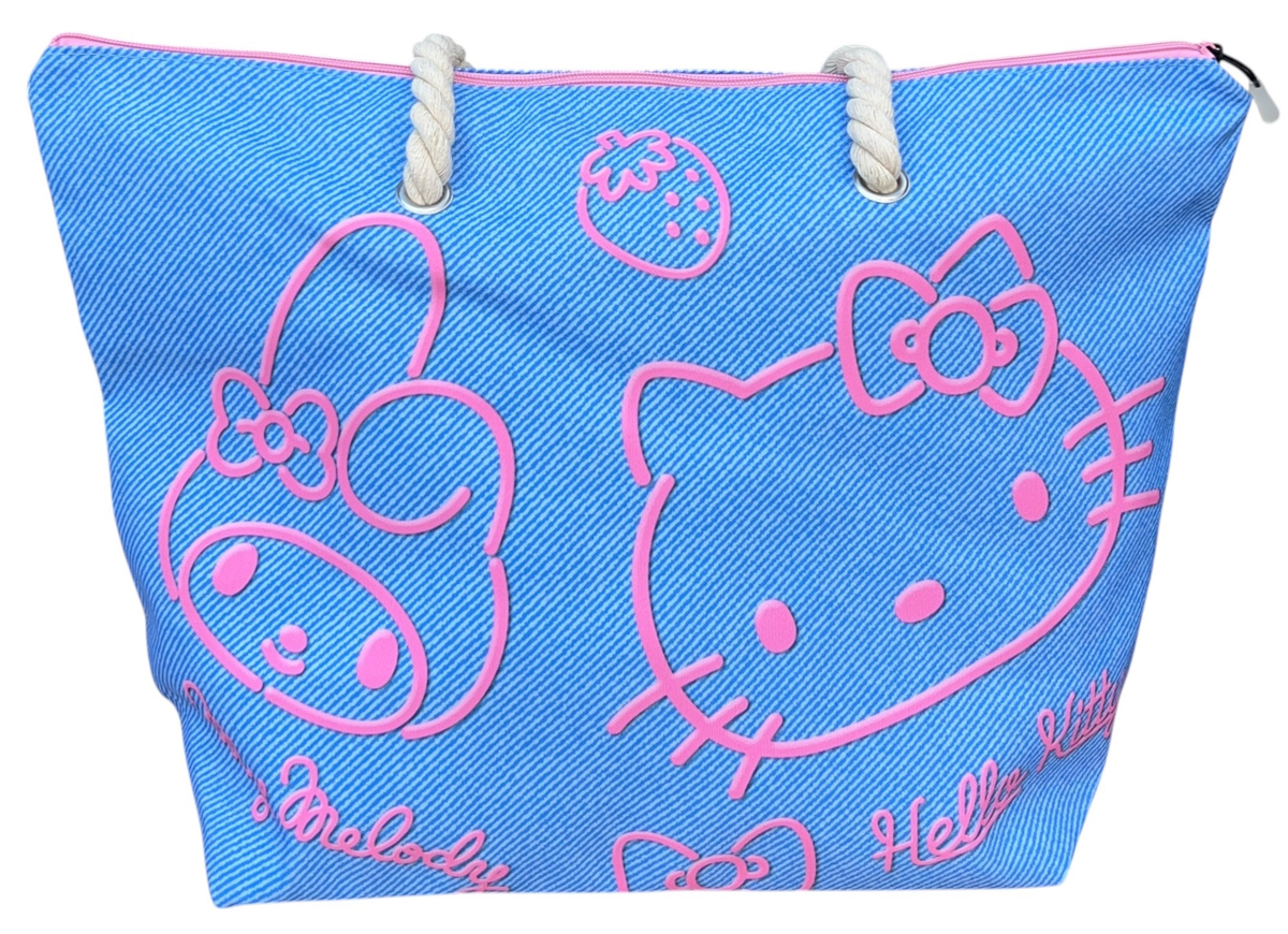 Borsa Mare Hello Kitty e My Melody in Tessuto con Manici e Cerniera da Spiaggia - 08661