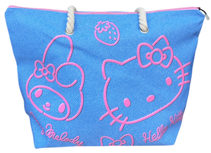 Borsa Mare Hello Kitty e My Melody in Tessuto con Manici e Cerniera da Spiaggia - 08661