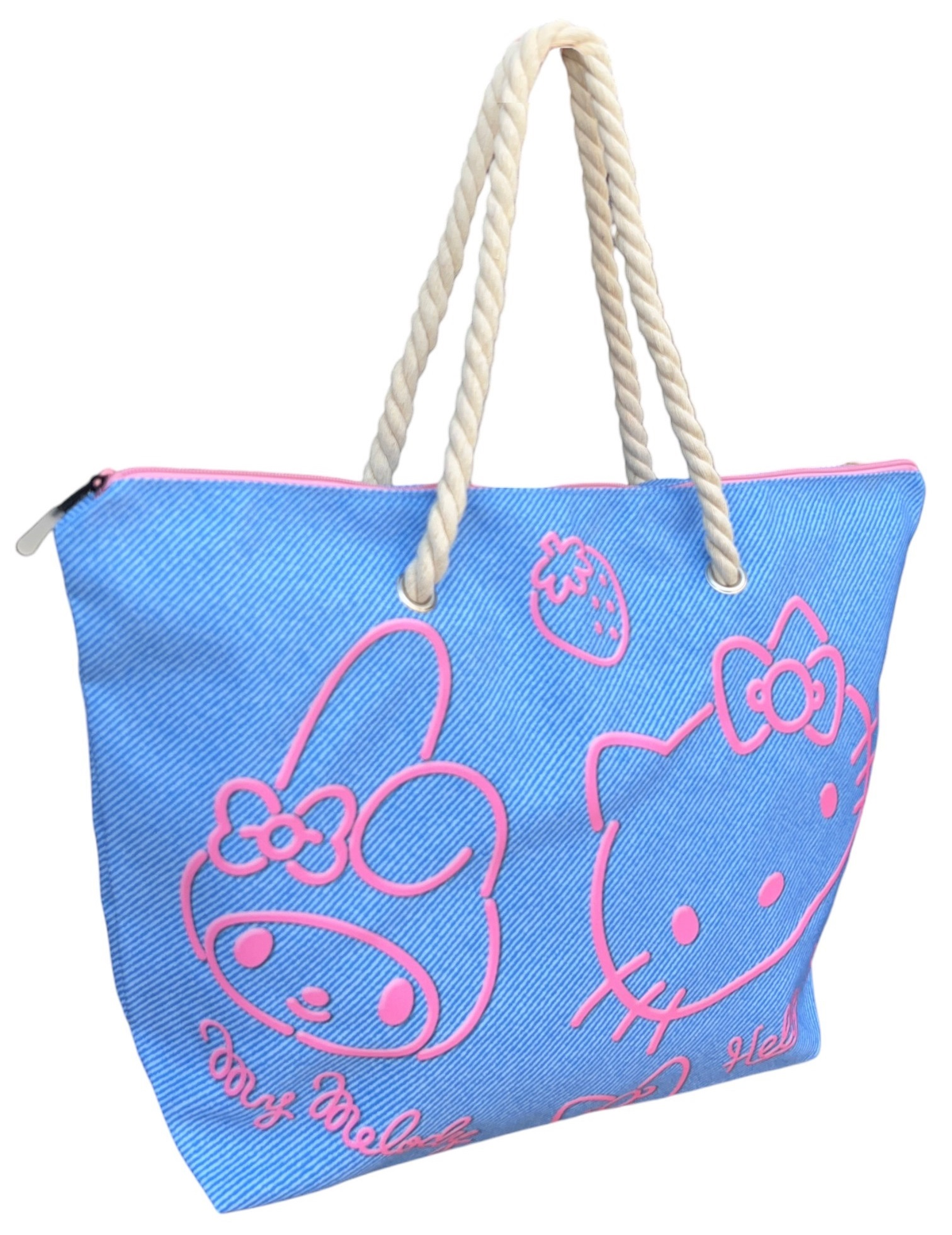 Borsa Mare Hello Kitty e My Melody in Tessuto con Manici e Cerniera da Spiaggia - 08661