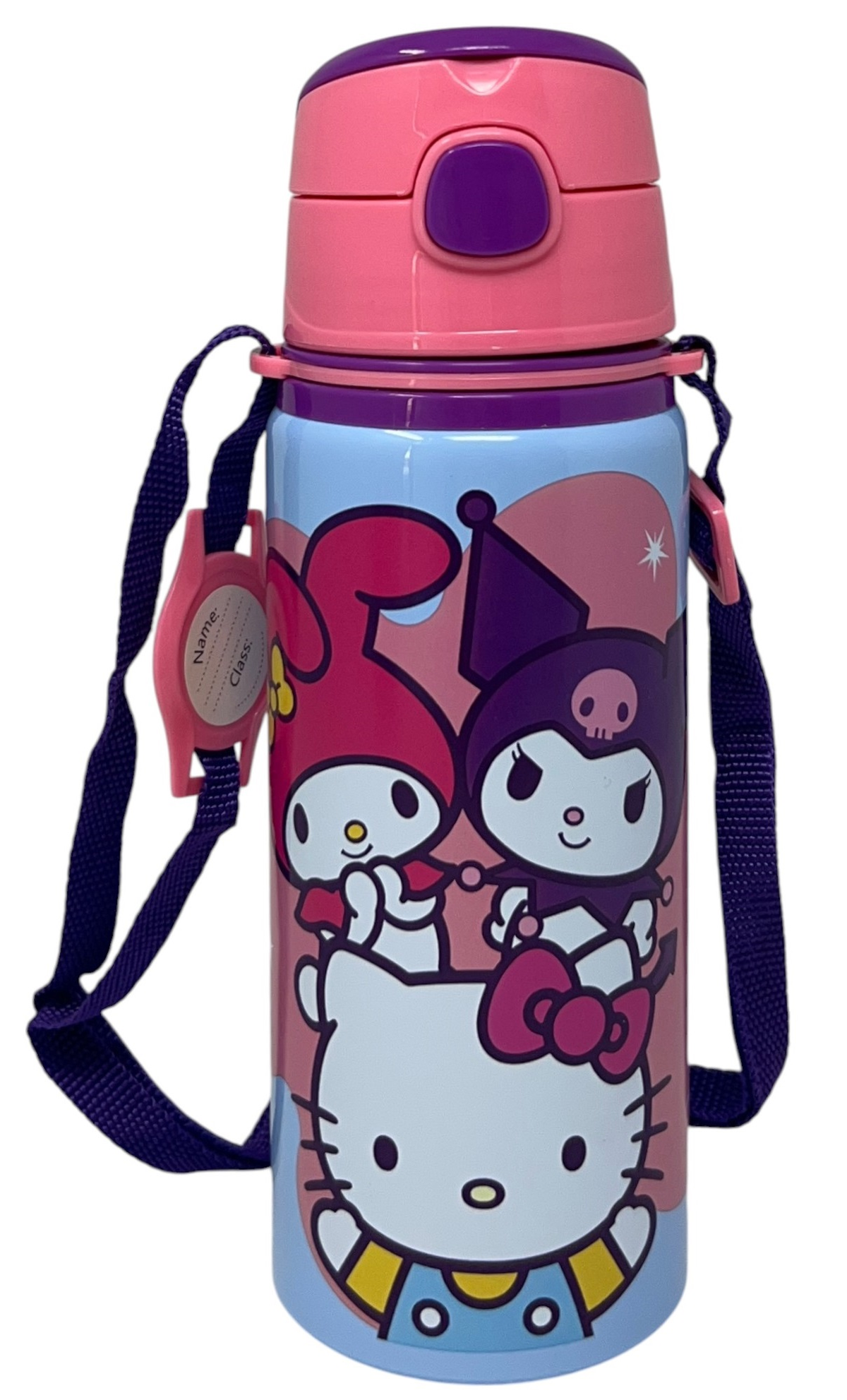 Borraccia in Alluminio con Cannuccia Hello Kitty 600 Ml Apertura Automatica con Tracolla- Hk50206