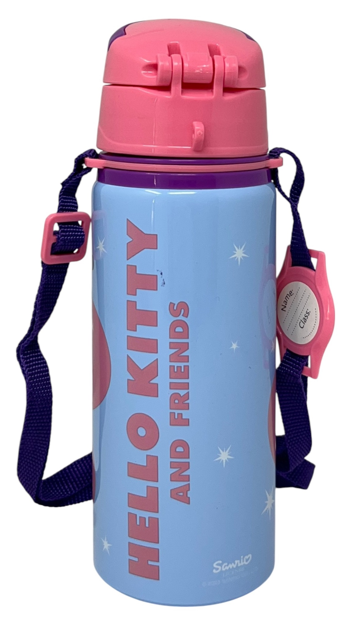 Borraccia in Alluminio con Cannuccia Hello Kitty 600 Ml Apertura Automatica con Tracolla- Hk50206