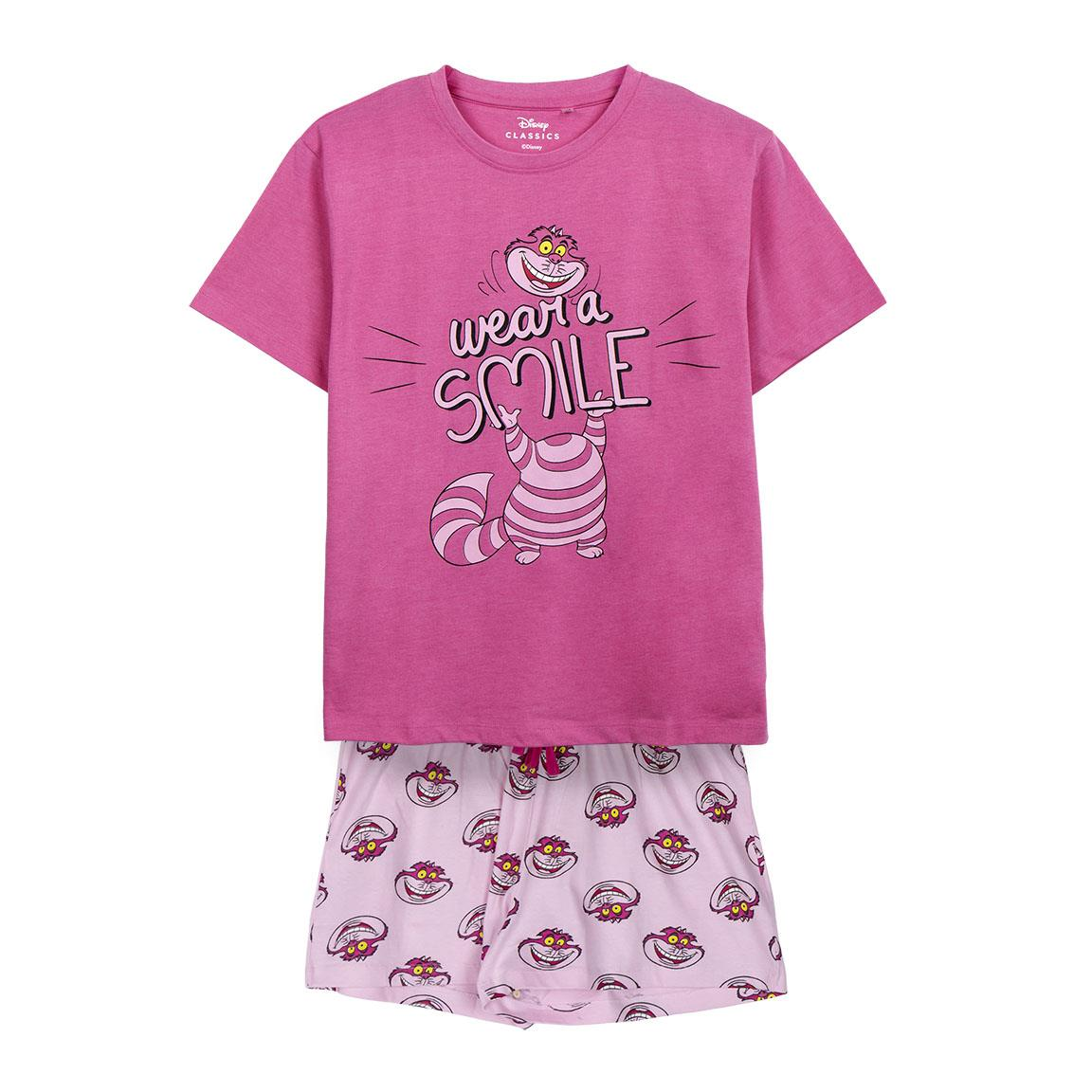 Pigiama Corto Estivo Stregatto Alice in Wonderland T-Shirt e Shorts Misto Cotone per Adulti - 2224