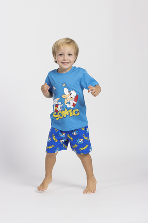 Pigiama Corto Estivo Sonic T-Shirt e Pantaloncini in Cotone per Bambini- 2651