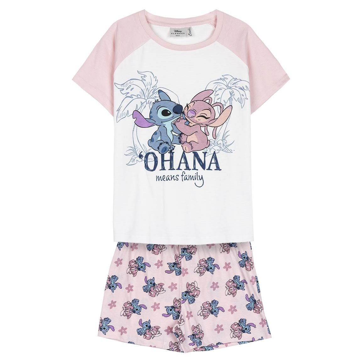 Pigiama Corto Estivo Stitch e Angel DISNEY T-Shirt e Pantaloncini Shorts in Cotone - 2137