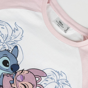 Pigiama Corto Estivo Stitch e Angel DISNEY T-Shirt e Pantaloncini Shorts in Cotone - 2137