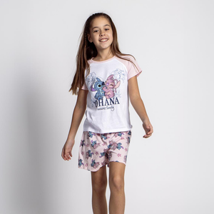 Pigiama Corto Estivo Stitch e Angel DISNEY T-Shirt e Pantaloncini Shorts in Cotone - 2137