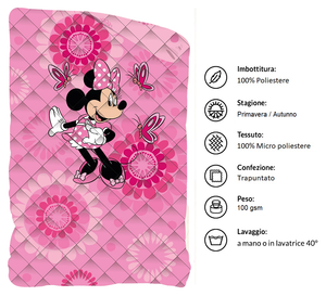 Trapuntino Doubleface Minnie DISNEY Coperta Copriletto Trapuntato 100 Gsm Letto Singolo 170x250 CM - Min1770