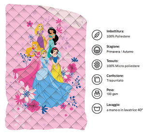 Trapuntino Doubleface Principesse DISNEY Coperta Copriletto Trapuntato 100 Gsm Letto Singolo 170x250 CM - Pri1771