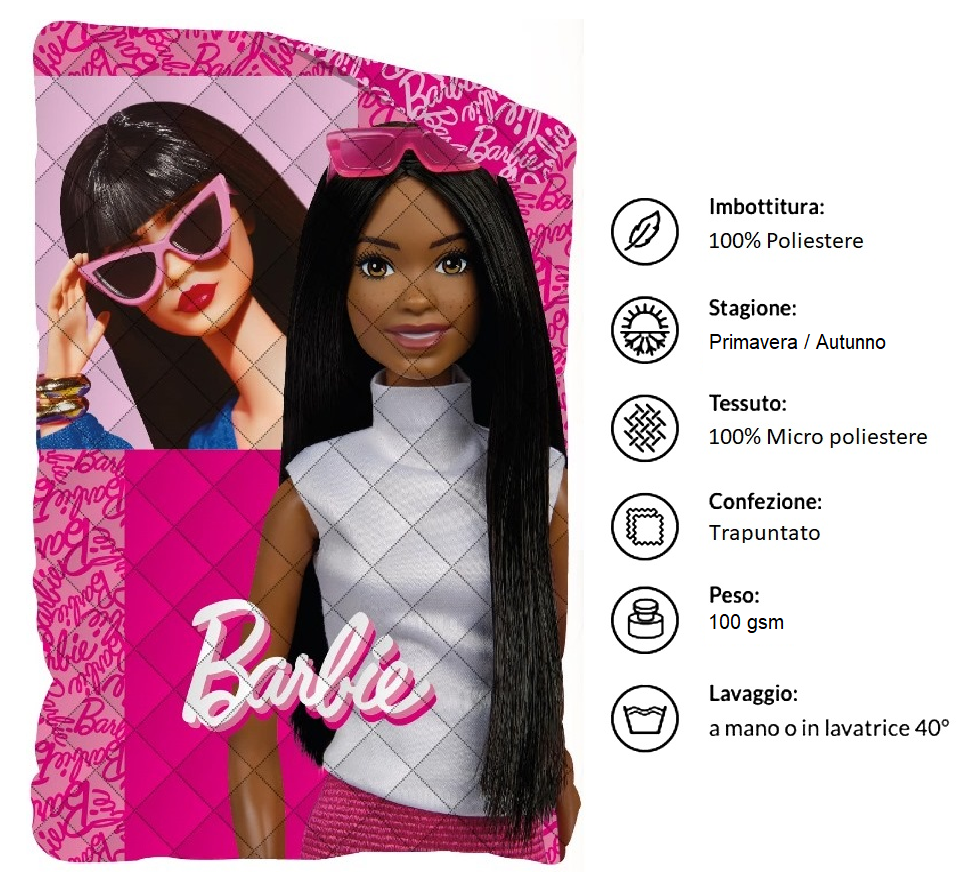 Trapuntino Doubleface Barbie Coperta Copriletto Trapuntato 100 Gsm Letto Singolo 170x250 CM - Bar1767