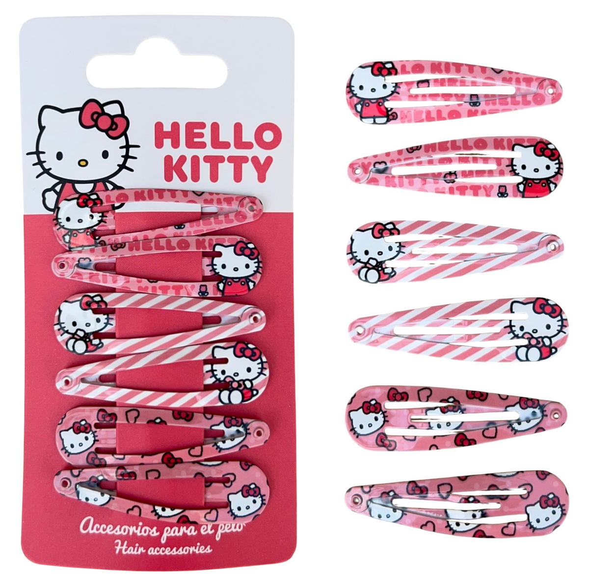 Set Mollette Hello Kitty Sanrio Modello Clic Clac 6 Pezzi Accessori per Capelli - 3220
